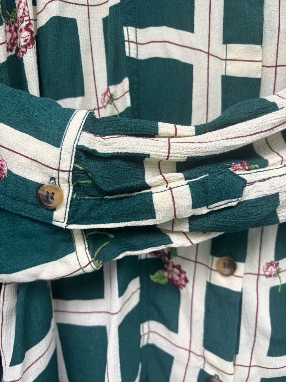 Free People Teal and Cream Floral Grid Shirt - Picture 5 of 5